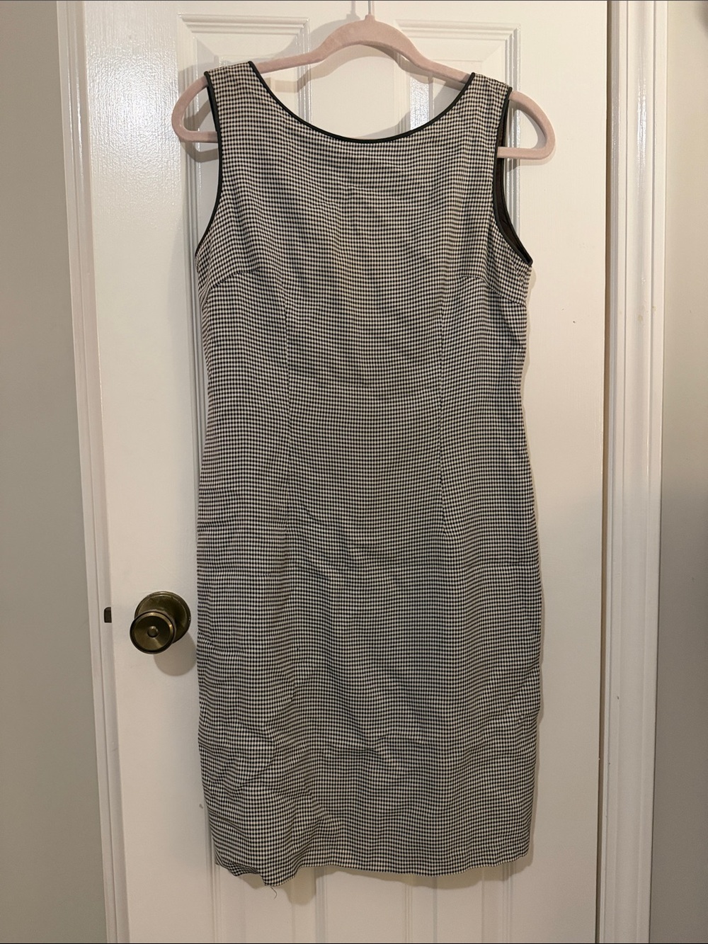 Sleeveless Black and White Checked Sheath Dress